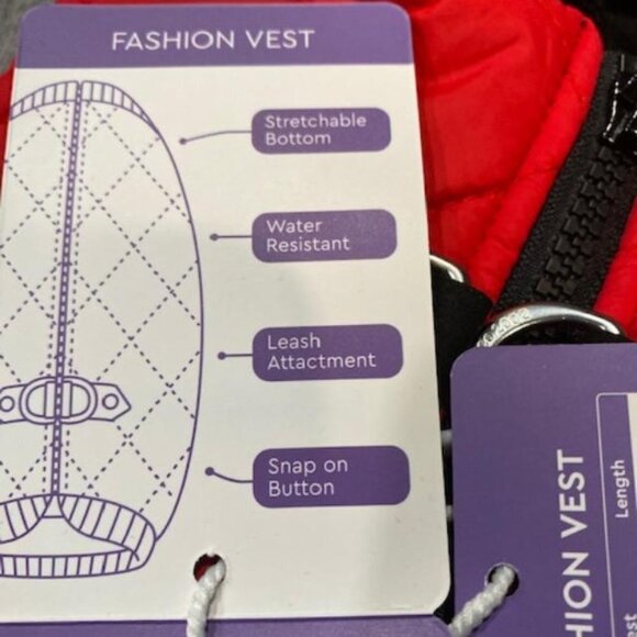 Fashion Vest Dog Jacket - Red, Medium - Warm Zip Up Bomber Vest - Picture 9 of 9